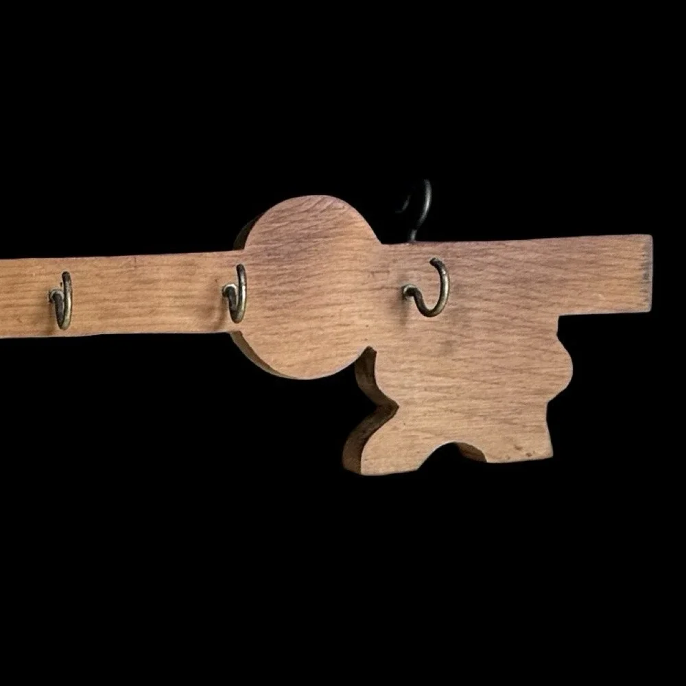 Vintage Handmade Brown Wood Key-Shaped Wall Mounted Hanging Key Hook Holder 14